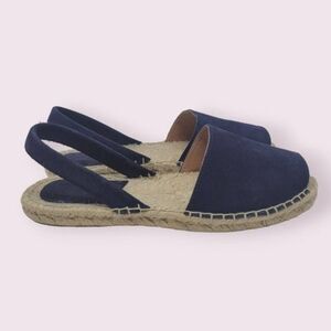 SOLILLAS Estrella Navy Suede Espadrille Menorcan Sz 8 / 9 Leather Jute Sandals